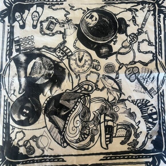 Rare Vintage Prison Art Pano/Bandana Intricate Illustrations Black/White Texas - Picture 2 of 8